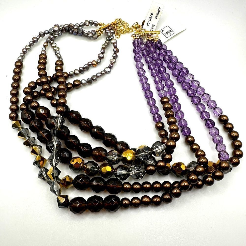 WITH TAG Sequin multi-strand beaded necklace with pearls!